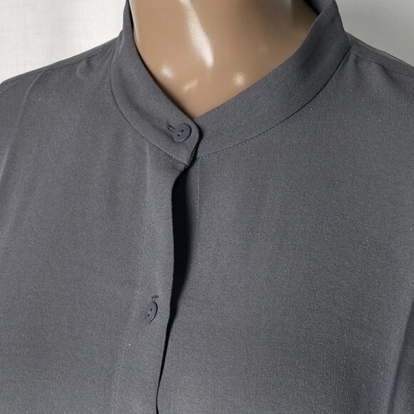 NEW EILEEN FISHER Women’s Button-Up Shirt Grey Size S Ebony Mandarin Collar Long - Picture 8 of 9